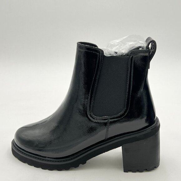 Black Round Toe Chunky Heel Platform Ankle Boot Pull On Casual Stretch Chelsea